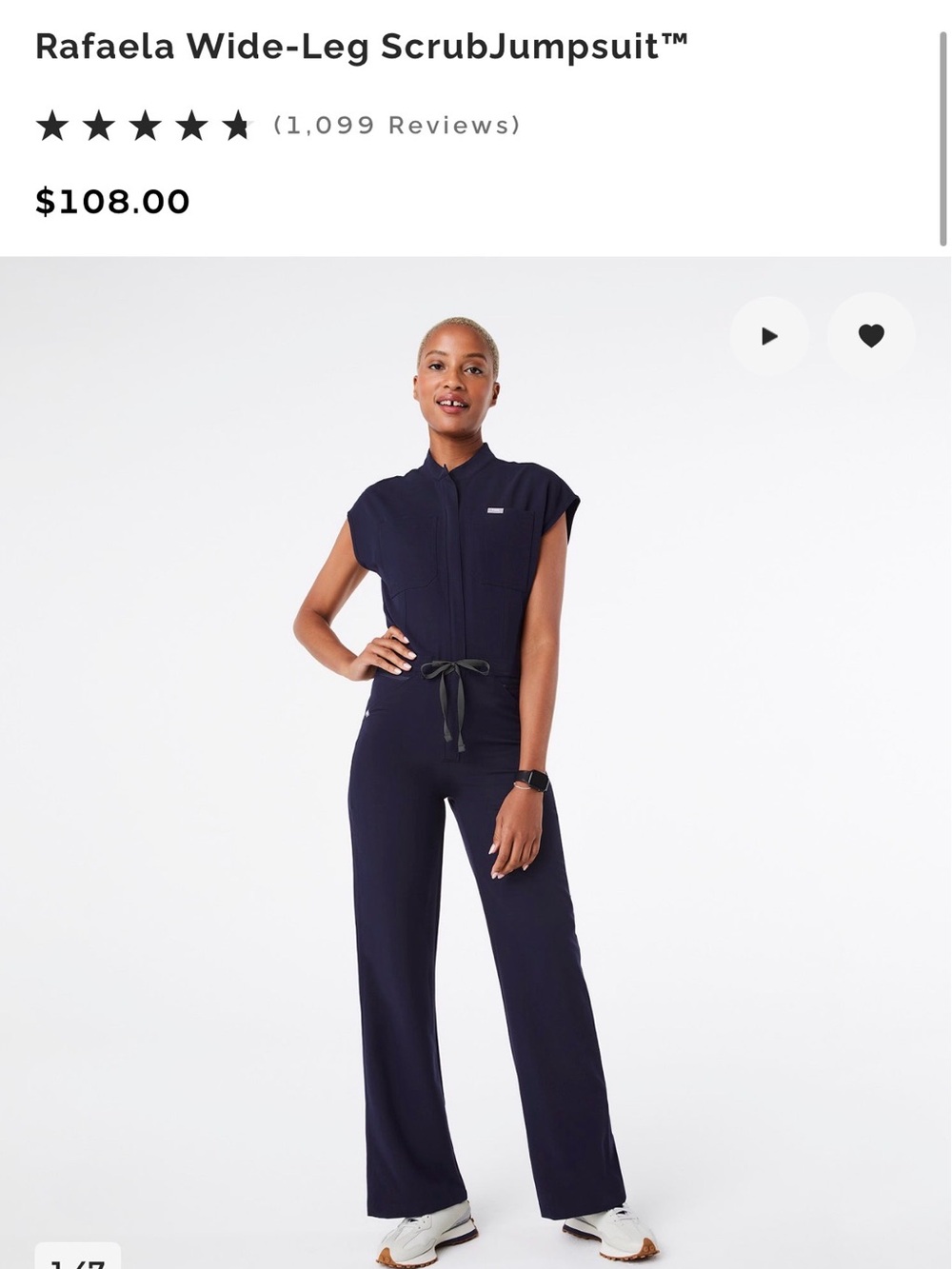 Figs Rafaela Wide-Leg Jumpsuit in Navy MEDIUM TALL